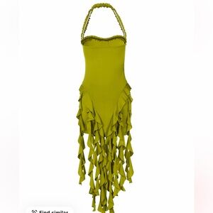 Ruffled Asymmetrical Olive Green Dress